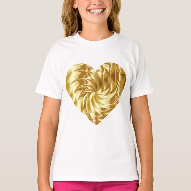 Golden Heart (Guld Shape of Kärlek) T Shirt (Framsida)