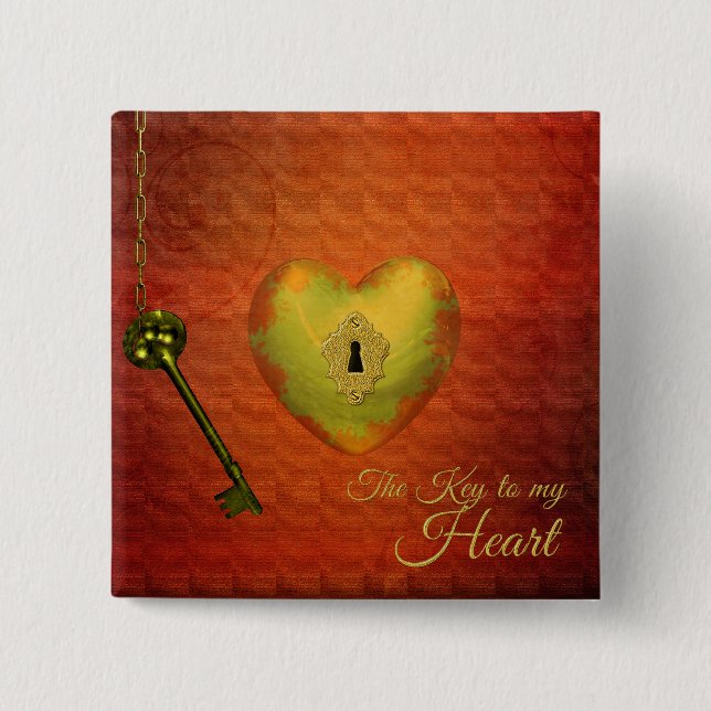 Golden Heart med Nyckel Knapp (Framsida)