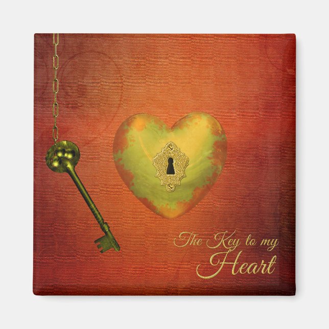 Golden Heart med Nyckel Magnet (Framsidan)