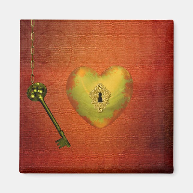 Golden Heart med Nyckel Magnet (Framsidan)