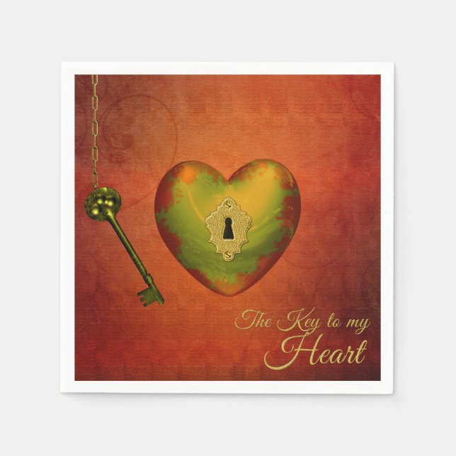 Golden Heart med Nyckel Pappersservett (Framsidan)
