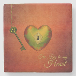 Golden Heart med Nyckel Underlägg Sten