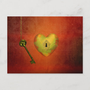 Golden Heart med Nyckel Vykort