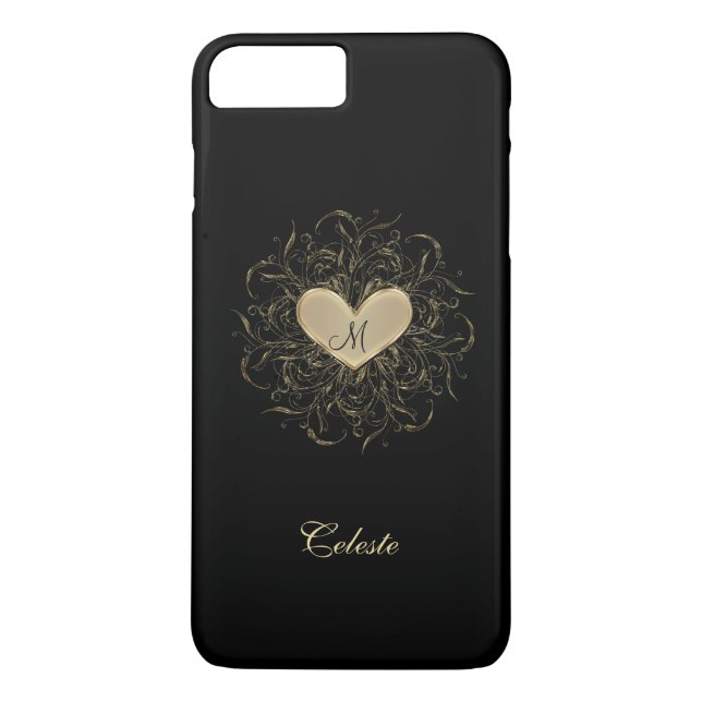 Golden Heart Monogram iPhone 7 Plus-fodral Case-Mate iPhone Skal (Baksida)