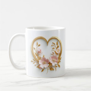 Golden Heart och delikat Rosa Flowers Kaffemugg