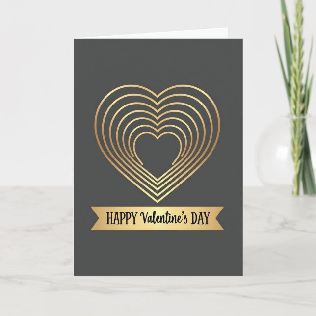 Golden Heart Pattern Valentine Card Kort (Framsida)