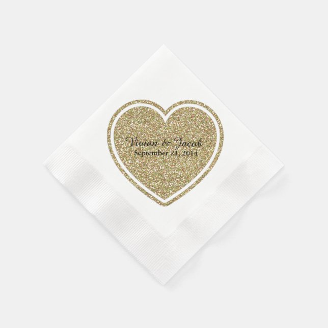 Golden Heart Personligt bröllp Napkin Pappersservett (Hörn)