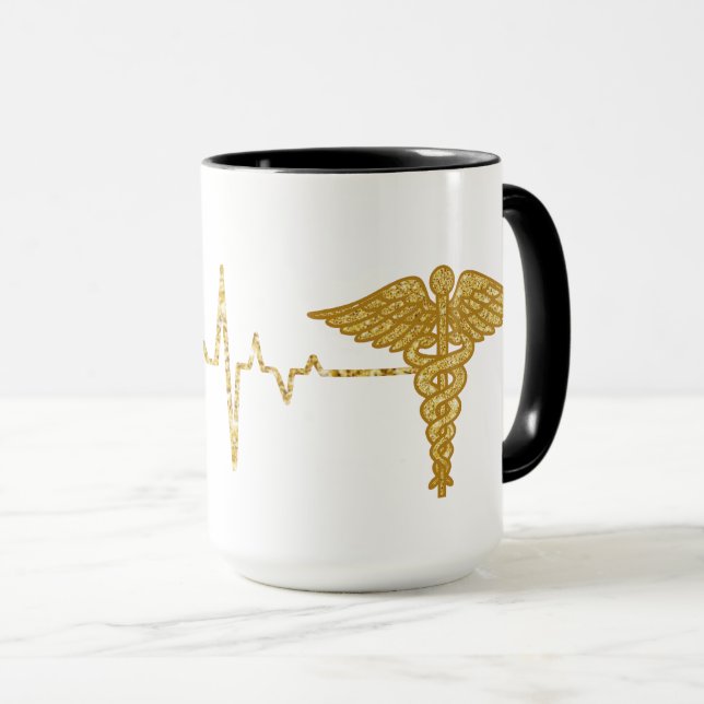 Golden Heart Rate med Caduceus Symbol Mugg (Framsida höger)