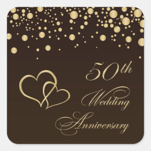 Golden hearts 50:e Bröllop-årsjubileum Sticker Fyrkantigt Klistermärke
