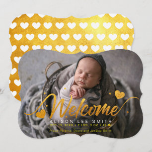 Golden Hearts Baby Birth Photo Notice Meddelande