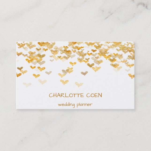 Golden Hearts Confetti Black Glam Delicate Glam Visitkort (Framsida)