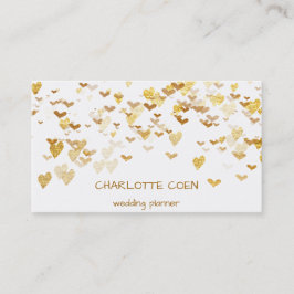 Golden Hearts Confetti White Delicate Glam Visitkort