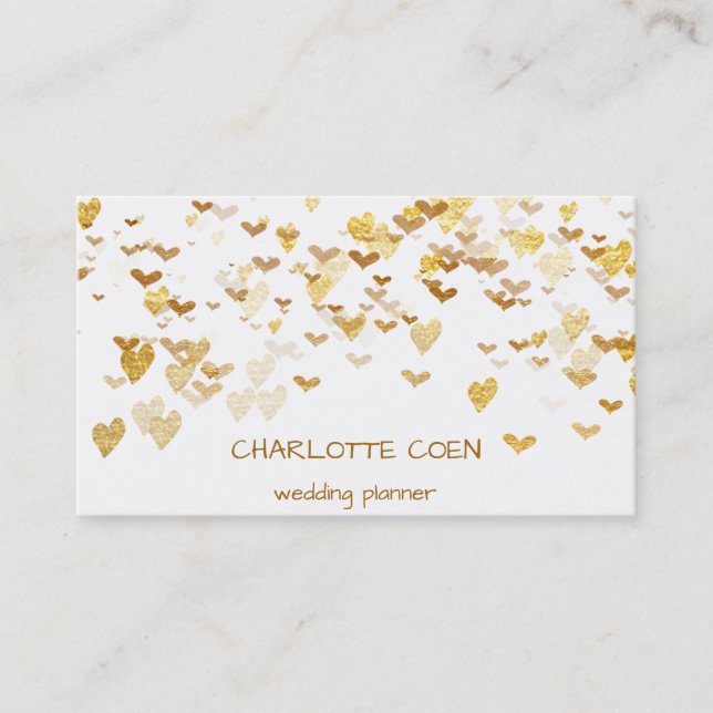 Golden Hearts Confetti White Delicate Glam Visitkort (Framsida)