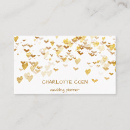 Golden Hearts Confetti White Delicate Glam Visitkort