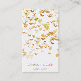 Golden Hearts Confetti White Delicate Glam Visitkort