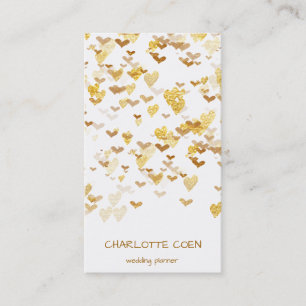 Golden Hearts Confetti White Delicate Glam Visitkort