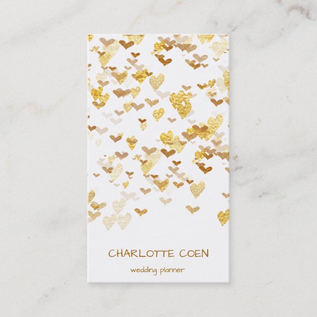 Golden Hearts Confetti White Delicate Glam Visitkort (Framsida)
