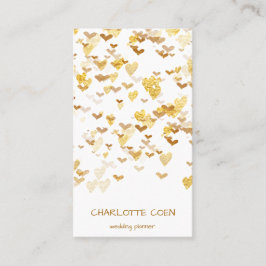 Golden Hearts Confetti White Delicate Glam Visitkort