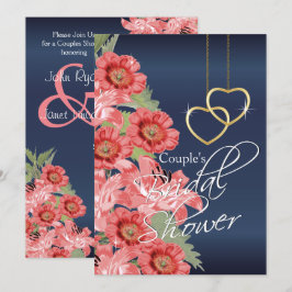 Golden Hearts med Coral & Navy Blue - Inbjudan