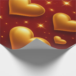 Golden Hearts på Red med stjärnor Presentpapper