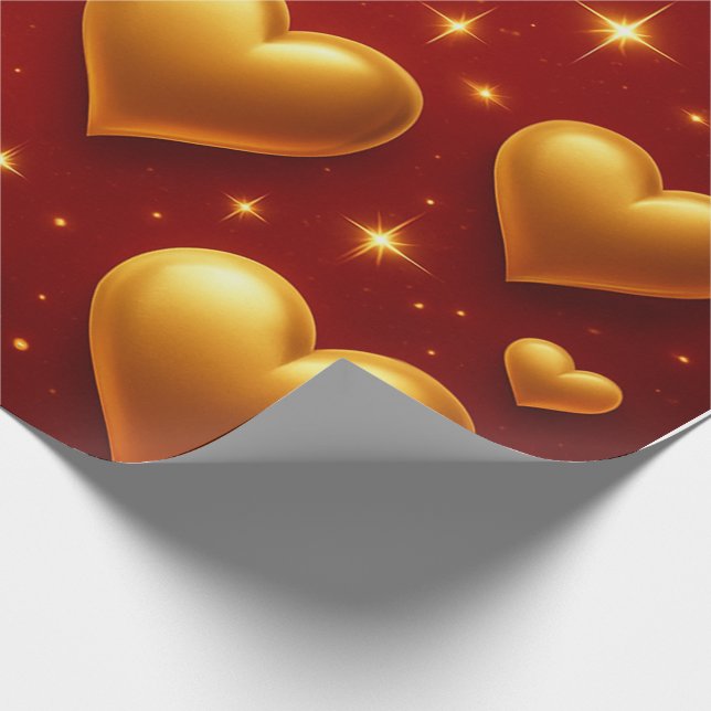 Golden Hearts på Red med stjärnor Presentpapper (Hörn)