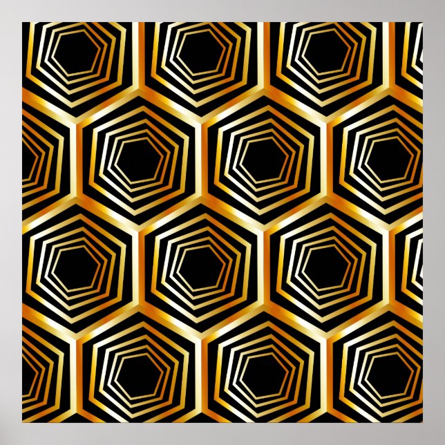 Golden hexagonal optisk illusion poster (Framsidan)