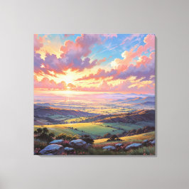 Golden Hills - Vibrant Landscape Illustration Canvastryck