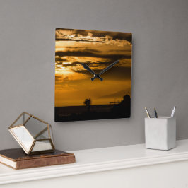 Golden Himlar Fyrkantig Klocka