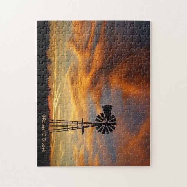 Golden Himlar med Kvarn Silhouette PUZZLE Pussel (Vertikal)