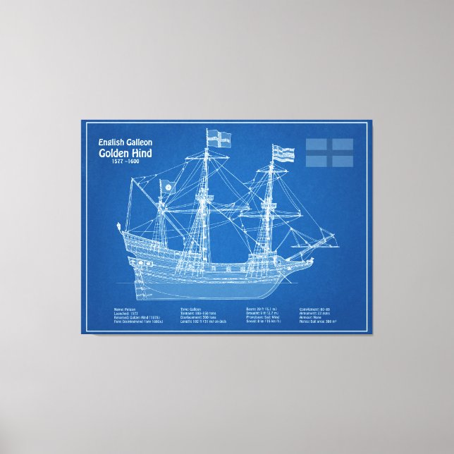 Golden Hind - Frakt Blueprint Plans ABD Canvastryck (Framsida)