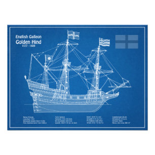 Golden Hind - Frakt Blueprint Plans ABD Fototryck