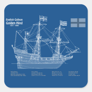 Golden Hind - Frakt Blueprint Plans ABD Fyrkantigt Klistermärke