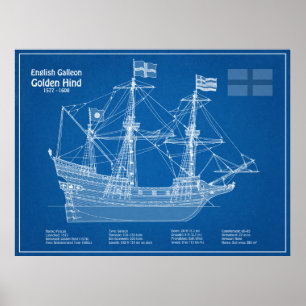 Golden Hind - Frakt Blueprint Plans ABD Poster