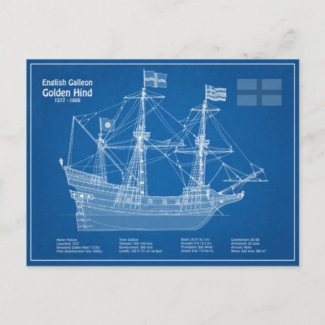 Golden Hind - Frakt Blueprint Plans ABD Vykort (Framsida)