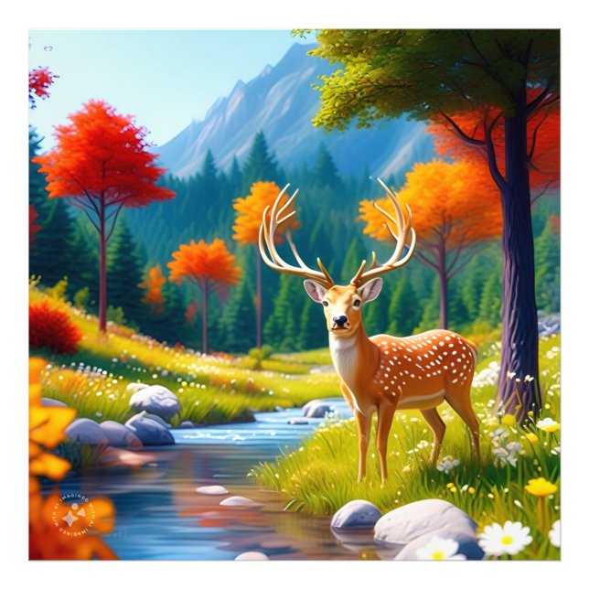 Golden Hjort i skogen Fototryck (Framsidan)