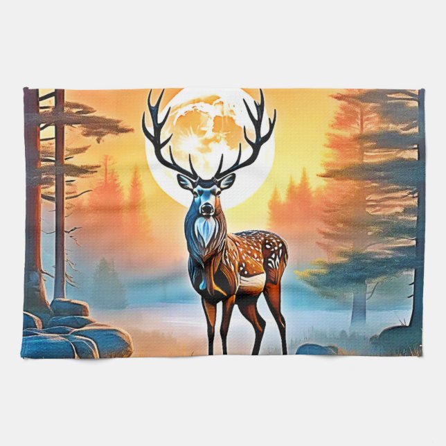 Golden Hjort Twilight-topp Kökshandduk (Horisontell)