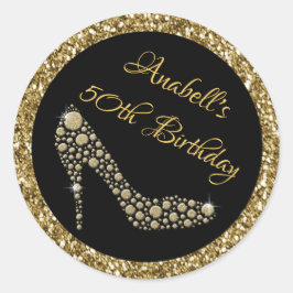Golden Högklackars 50:e födelsedagstickers Runt Klistermärke