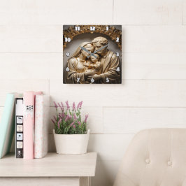 Golden Holy Family Mary, Joseph, and Jesus Fyrkantig Klocka