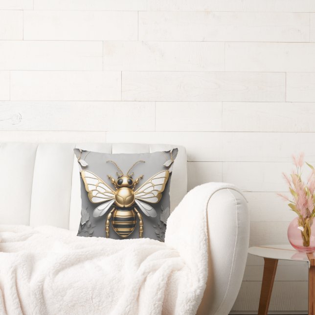 Golden Honeybee på Blommigten Canvas Kudde (Soffa)