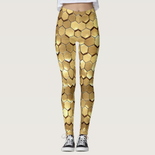 Golden Honeycomb 3D Render Struktur Leggings