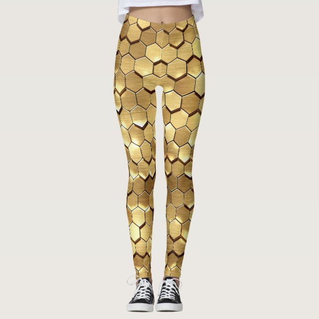 Golden Honeycomb 3D Render Struktur Leggings (Framsida)