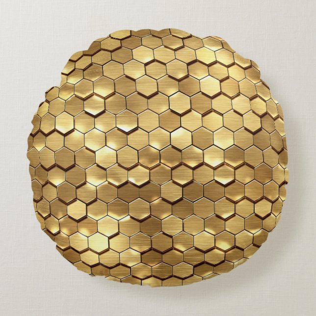 Golden Honeycomb 3D Render Struktur Rund Kudde (Framsidan)