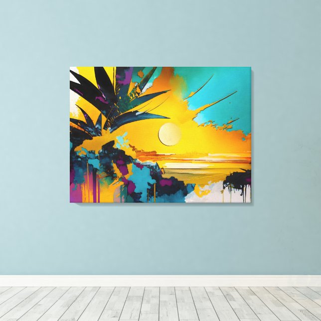 Golden Horizon – Abstract Tropical Sunset Canvastryck (Insitu (trägolv))