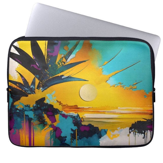 Golden Horizon – Abstract Tropical Sunset Laptop Fodral (Framsidan)