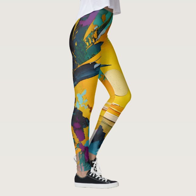 Golden Horizon – Abstract Tropical Sunset Leggings (Höger)