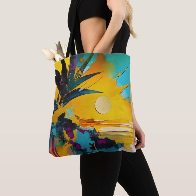 Golden Horizon – Abstract Tropical Sunset Tygkasse (Närbild)