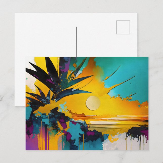 Golden Horizon – Abstract Tropical Sunset Vykort (Fram/baksida)