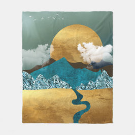 Golden Horizon med blå berg Fleecefilt