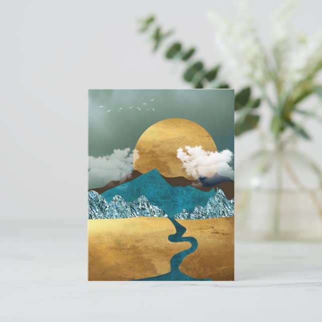 Golden Horizon med blå berg Vykort (Stående Fram)