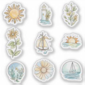 Golden Horizon - Nautical & Botanical Summer Stick Klistermärken